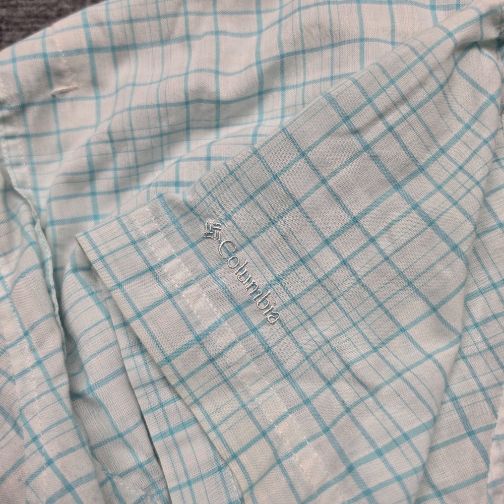 Columbia Titanium Womens M Shirt Plaid Short Sleeve Hiking Top Aqua Grid Checked - Picture 8 of 12